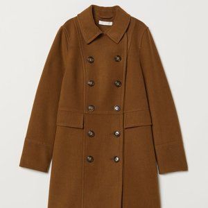 H&M Double Breasted Dark Camel Coat